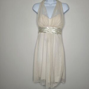 y2k cream gold sparkly halter top mini dance homecoming ethereal dress size med